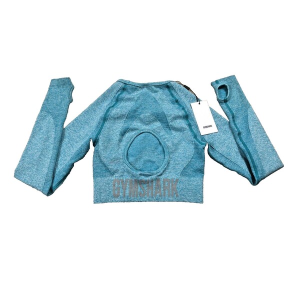 Gymshark Crop Top Women's Small Blue Seamless Long Sleeve Stretch Athletic - Picture 5 of 7